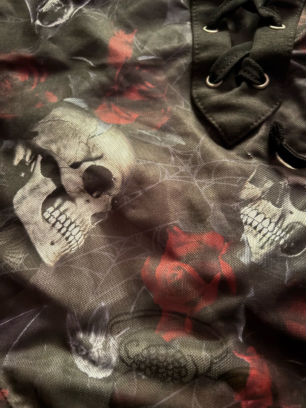 Killstar Black & Red Skull Rose Lace-Up Mesh Bodysuit - Picture 8 of 9